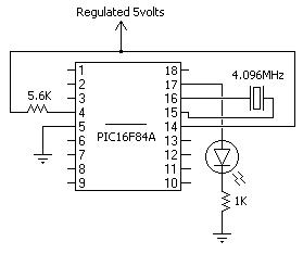 PIC16F84A Blinker Schematic